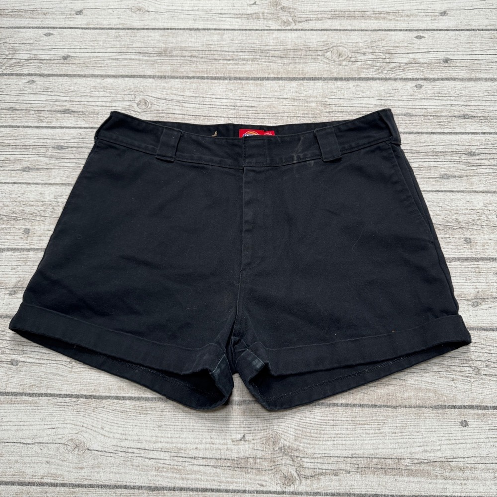 Dickies Girl Chino Shorts Women's 15/32 Black Cuffed Twill Relaxed Fit Workwear